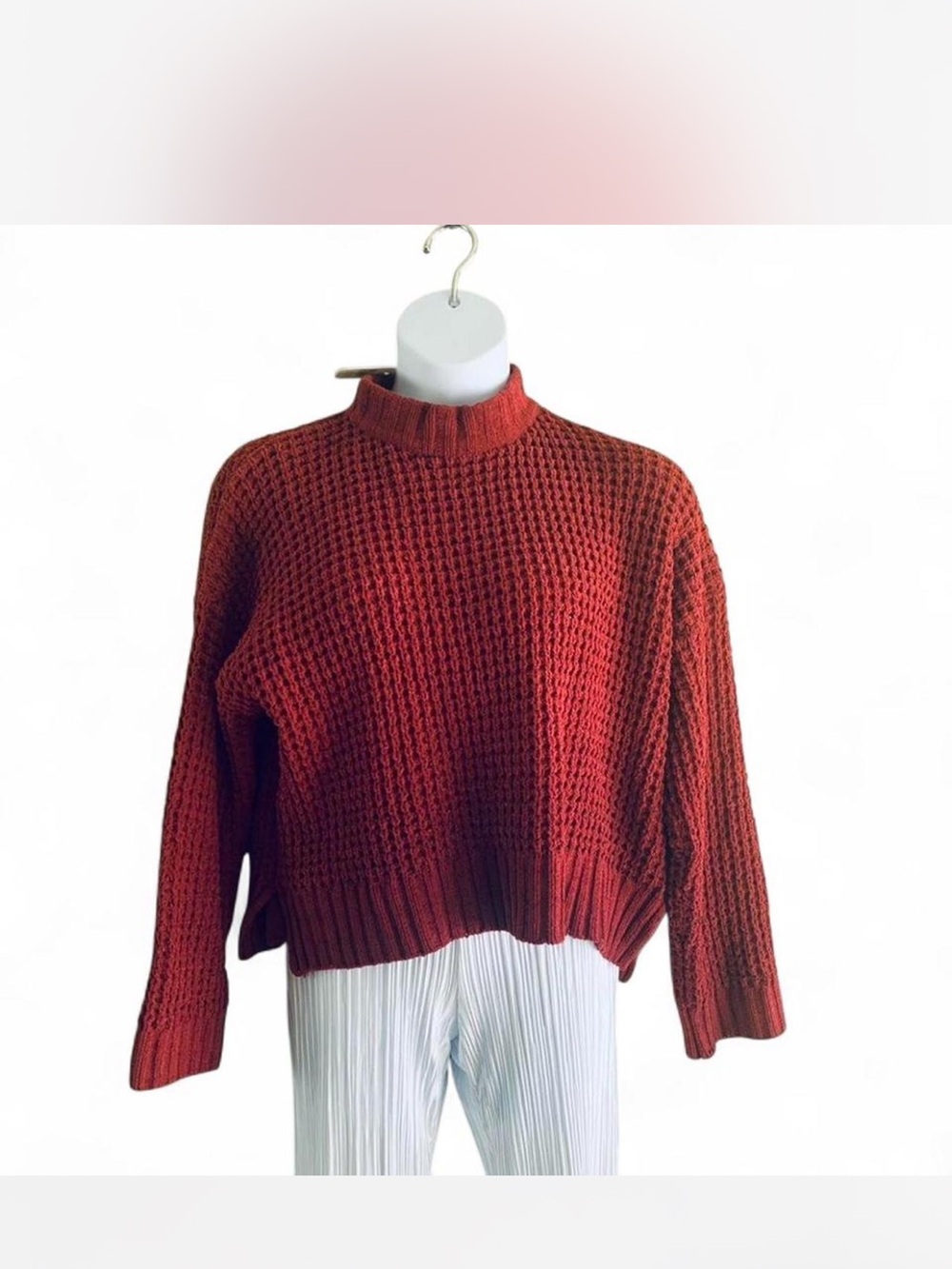 Chunky Oversized Cozy Altar'd State Rust Red Waffle Knit Turtleneck Sweater M